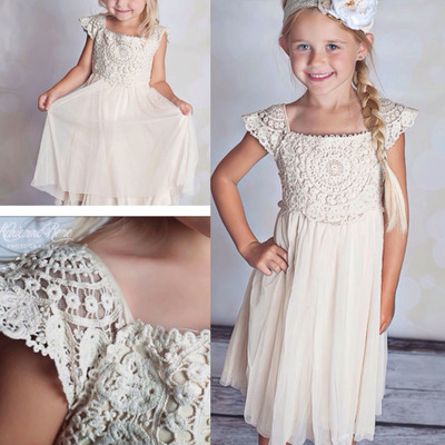 Vintage ivory flower girl dresses with lace - Thumbnail 1
