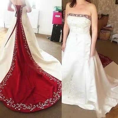 Strapless wedding dresses bridal gown with embroidery - Thumbnail 4