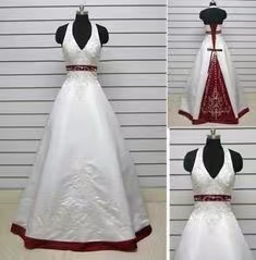 Halter Wedding Dresses with Embroidery Burgundy 