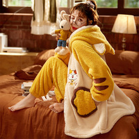 Kawaii Cat Hooded Pajamas Set Fleece Nightwear - Thumbnail 1