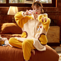 Kawaii Cat Hooded Pajamas Set Fleece Nightwear - Thumbnail 2