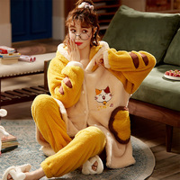 Kawaii Cat Hooded Pajamas Set Fleece Nightwear - Thumbnail 4