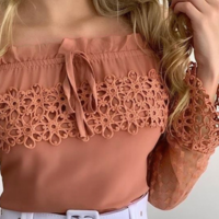 Pink One Shoulder Long Sleeve Lace Top - Thumbnail 1