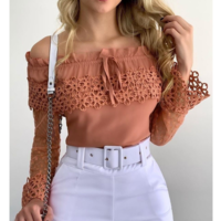 Pink One Shoulder Long Sleeve Lace Top - Thumbnail 2
