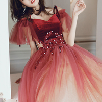 Cute tulle long A line prom dress blue evening dress - Thumbnail 6