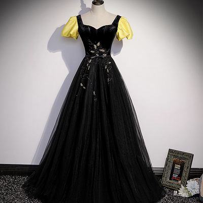 Black tulle long a line prom dress black evening dress - Thumbnail 3