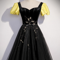 Black tulle long A line prom dress black evening dress - Thumbnail 1