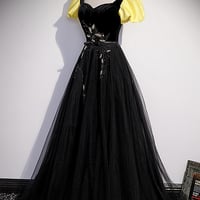Black tulle long A line prom dress black evening dress - Thumbnail 2