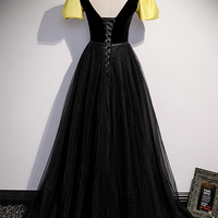 Black tulle long A line prom dress black evening dress - Thumbnail 3