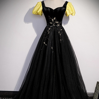 Black tulle long A line prom dress black evening dress - Thumbnail 4