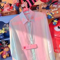 Heart Embroidery Colorful Gradient See-through Blouse Jacket - Thumbnail 4