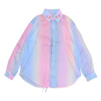 Heart Embroidery Colorful Gradient See-through Blouse Jacket - Thumbnail 5