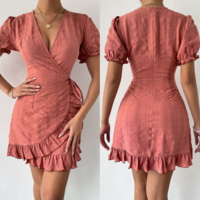Irregular Sexy Solid Color V-Neck Short Sleeve Dress - Thumbnail 2