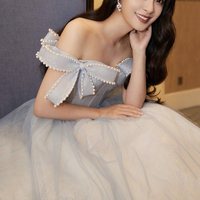 Lovely Bow Tulle Long Prom Dress Blue Evening Dress - Thumbnail 2