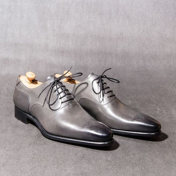 mens grey dress shoes Handmade Men's Genuine Grey Patina Leather Oxford Shoes, Handcrafted Brogue One Cut Luxury Lace Up Formal Wear Shoes For Man Men's Leather Shoes US