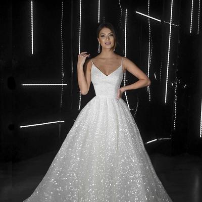 Sp2116,sparkly charming v neck straps sequins white wedding dresses,glitter white prom dresses