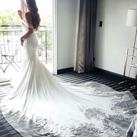 SP2120,Beautiful Off-the-shoulder Delicate Mermaid Train Lace-Appliques Wedding Dress Mermaid Wedding Dress - Thumbnail 1