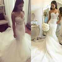SP2122,Ivory mermaid wedding dresses tulle spaghetti straps bridal dress white wedding gown - Thumbnail 2