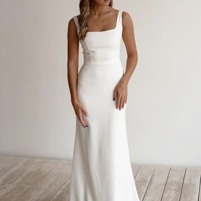 Sp2123,chic elegant mermaid square neck soft satin wedding dresses,white long bridal dress