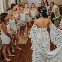 SP2124,Bohemian Mermaid Lace Wedding Dress, Off Shoulder Lace Wedding Dress,Unique Long Bridal Dress - Thumbnail 3