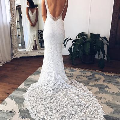 Sp2125,stunning white lace v-back wedding dresses,mermaid long wedding gown,white lace bridal dress
