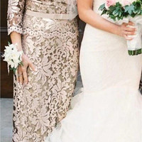 SP2126,Elegant lace sheath middle length sleeves mother of bridal dress,bride mother dress - Thumbnail 1