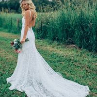 SP2128,New Floral Lace Spaghetti Straps Wedding Dresses Mermaid Court Train Open Back Lace Wedding Gown - Thumbnail 1