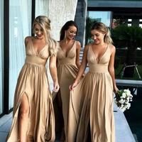SP2132,Sexy gold satin bridesmaid dresses v-neck bridesmaid dress - Thumbnail 1