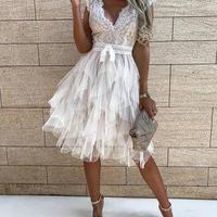 SP2135,White lace homecoming dresses,tulle short prom dress - Thumbnail 1