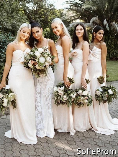 SP2137,Mermaid Sweetheart Long Satin Bridesmaid Dresses With Bowknot