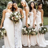 SP2137,Mermaid Sweetheart Long Satin Bridesmaid Dresses With Bowknot - Thumbnail 1