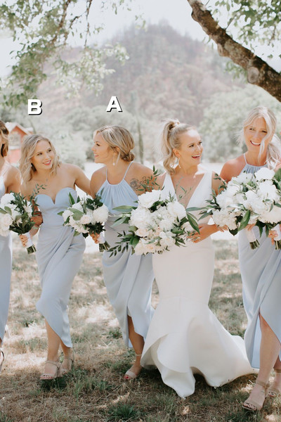 SP2139,Light Blue Mismatched Irregular Beach Bridesmaid Dress,Halter Chiffon Bridesmaid Dresses