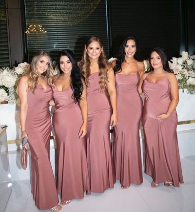 SP2140,Dusty rose halter silk satin long bridesmaid dresses,beaded straps bridesmaid dress