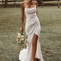 SP2146,Simple white bridal dresses,white wedding dresses,spaghetti straps wedding gown - Thumbnail 1