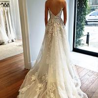 SP2147,Gorgeous straps lace v-neck wedding dresses,open back wedding bridal gown - Thumbnail 1