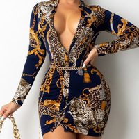 V-Neck Sexy Print Cardigan Mini Dress - Thumbnail 1
