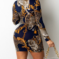 V-Neck Sexy Print Cardigan Mini Dress - Thumbnail 2