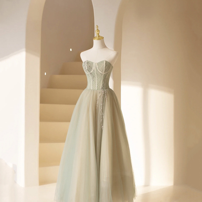 Cute tulle beads tea length prom dress evening dress - Thumbnail 2