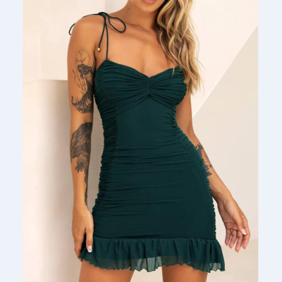 Skinny chiffon sling mini sleeveless dress