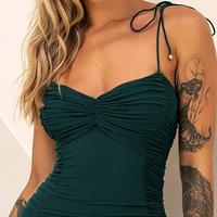 Skinny Chiffon Sling Mini Sleeveless Dress - Thumbnail 1