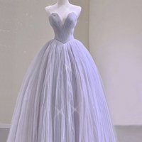 Purple tulle long prom dress A line evening gown - Thumbnail 1