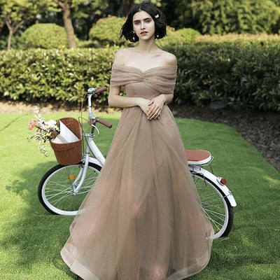 Cute tulle long prom dress a line evening dress - Thumbnail 1