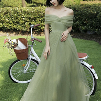 Cute tulle long prom dress A line evening dress - Thumbnail 1