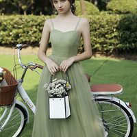 Green Tulle Long Prom Dress A Line Evening Dress - Thumbnail 1