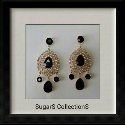 Black & gold teardrop post earrings