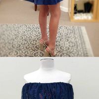SP2150,Cute navy blue homecoming dresses,off the shoulder embroidery short prom dress,two pieces homecoming dresses,dark blue graduation dress - Thumbnail 1