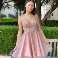 SP2155,Sweet pink beaded homecoming dresses,spaghetti straps a-line tulle prom dress - Thumbnail 1