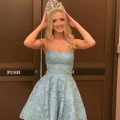 Sp2158,light blue homecoming dresses,spaghetti straps mini prom dresses,applique a-line back to school dress - Thumbnail 2