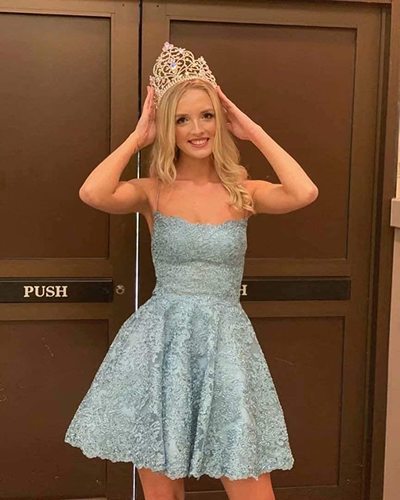 SP2158,Light blue homecoming dresses,spaghetti straps mini prom dresses,applique a-line back to school dress