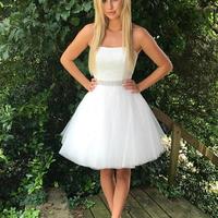 SP2160,White strapless homecoming dresses,beaded top tulle hoco graduation dress - Thumbnail 1